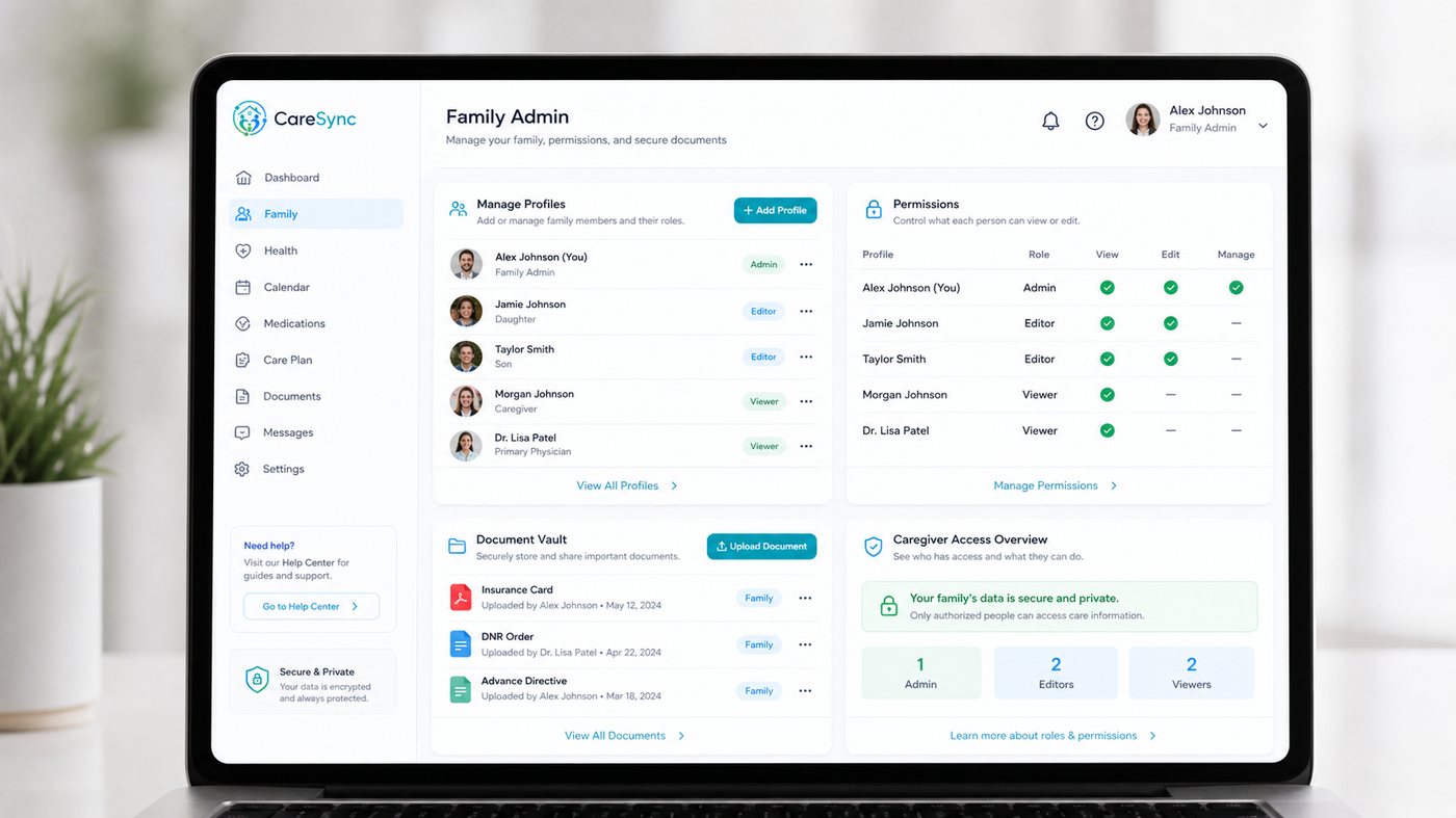 CareSync family admin and permissions