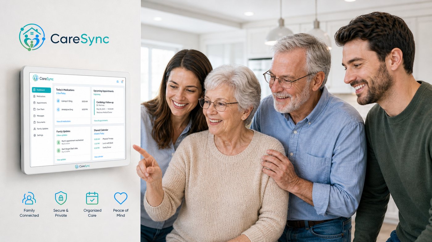 CareSync family using app on tablet and mobile