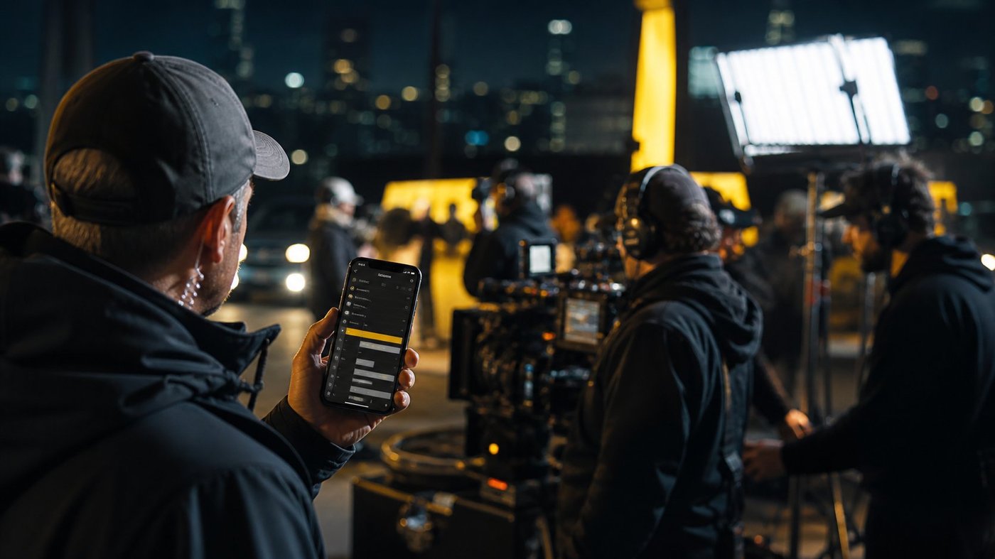 1st AD reviewing Shot Caller app on set